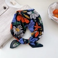 Floral print cotton square scarf in black with orange and blue vintage flowers - 19B Abstract Flower Black