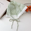 Green cotton linen headscarf with white leaf print and delicate lace trim for women - Bamboo Green