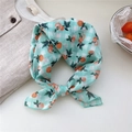 Mint green checkered cotton square scarf with orange peach pattern and knot detail - 21B Orange Mint Checked