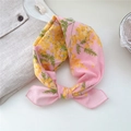 Pink floral cotton scarf with yellow mimosa print for hair or neck accessory - 22B Mimosa Print Pink