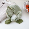 Light green cotton square scarf with white daisy floral pattern and dark green leaf borders - 24B Grass Flower Green