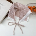 Pastel pink floral cotton triangle scarf with delicate heart lace trim and ties - Leaf Dark Pink