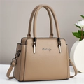 Borsa a mano kaki in pelle martellata con manici e tracolla regolabile da donna - Cachi