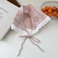 Pale pink paisley cotton linen headscarf with white lace trim and adjustable ties - Paisley Pink