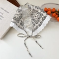 Beige cotton linen bandana with black paisley print and white lace crochet edges - Paisley Cream