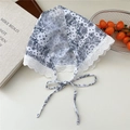 Blue paisley cotton linen neck scarf with white lace trim and adjustable ties - Paisley White