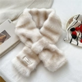 Detail of cream faux fur scarf with Epmetheus label and elegant cross-over tuck design - Beige