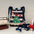 Dettaglio borsa in maglia con ricamo albero di Natale e chiusura a scatto in metallo - Albero di Natale a Strisce