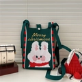 Dettaglio della mini borsa natalizia in maglia verde con coniglietto e testo Merry Christmas - Coniglio di Natale Verde Scuro
