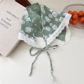 Light green linen cotton triangle scarf with white floral print and lace edge detail - Flower Green