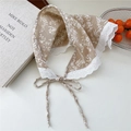 Vintage apricot floral cotton linen headscarf with delicate white lace trim - Line Branch Khaki