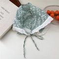 Green floral cotton linen bandana with white lace trim and adjustable ties - Line Branch Green