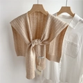 Detailed close-up of hollow knit shawl texture with a premium woven brand label - 48*95cm / Coffee
