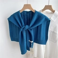 Close-up of peacock blue knitted shawl featuring hollow vertical stripe patterns - 48*95cm / Dark Blue