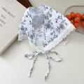 Blue floral cotton linen bandana with heart lace trim in a vintage cottagecore style - Sewing Flower White