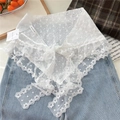 Detail of white lace embroidery shawl featuring floral patterns and wavy lace edges - Flower with Leaf Style