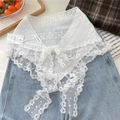 Detailed close-up of intricate white lace embroidery and hollow-out floral patterns - Horizontal Line Flower Style