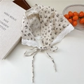 Floral cotton linen bandana with heart lace trim in beige and brown country style - Lotus Cream