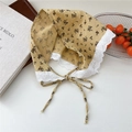 Floral cotton linen scarf in ginger yellow with white lace heart embroidery details - Lotus Yellow