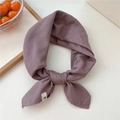Detail view of morandi purple cotton scarf with delicate wavy stitched edges and soft texture - 68*68cm / Light Purple