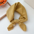 Detail of ginger cotton linen neckerchief featuring delicate lace trim and bow knot style - 68*68cm / Light Yellow