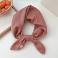 Detail of dusty pink cotton linen scarf with elegant lace crochet trim on a clean background - 68*68cm / Pink