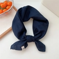 Close-up of navy blue cotton headscarf featuring delicate lace trim and soft texture - 68*68cm / Navy Blue