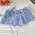 Blue and white checkered decorative skirt extender with drawstring and brand label detail - One Size / Light Blue Plaid (1 Lattice Long Rope Light Blue)