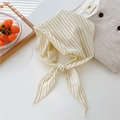 Foulard rayé en coton et lin beige crème avec bordure en dentelle et nœud élégant - Beige à rayures