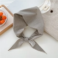 Bandeau à carreaux noir et blanc en coton lin avec étiquette en dentelle et nœud chic - Petit Gingham Beige