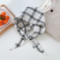 Classic black and white checkered cotton linen neck scarf with lace trim detail - Special Black & White Gingham