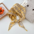 Yellow and grey plaid cotton scarf with distressed details and vintage embroidered label - Distressed Yellow Gingham