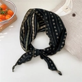 Detail of vintage floral print cotton linen scarf with fine edge stitching and knotted design - Alternating Two-color Snowflake Black