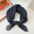 Dark blue cotton linen small scarf with white floral print for professional office wear - Scarf Style / Black Floral