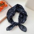 Elegant black cotton linen scarf with white floral daisy pattern for women style - Scarf Style / Spoon Flower Black