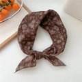Brown floral cotton linen square scarf with delicate white print in a knotted style - Scarf Style / Spoon Flower Coffee