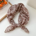 Cotton linen neck scarf with vintage brown floral print in a knotted elegant style - Scarf Style / Large Leaf Beige