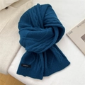 Detail of blue wool scarf showing heavy cable knit texture and 100% WOOL label - 20*170cm / Navy Blue