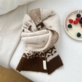 Detailed texture of Fair Isle pattern and ribbed cuffs on the knitted wool blend scarf - Hut Pattern Beige (1EUSD)