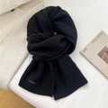 Detail of 100% wool black scarf with thick knit texture and ribbed edge finish - 20*170cm / Black