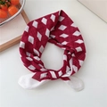 Red and white geometric diamond pattern square cotton linen scarf knotted display - White Rhombus Wine Red Border