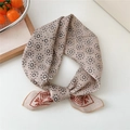 Cotton linen square neck scarf featuring black sun patterns and geometric floral edges - Polka Dot Rhombus Frame