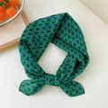 Green cotton linen neck scarf with retro geometric patterns in a knotted ring shape - Green Long Buckle
