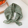 Green cotton linen floral scarf with strawberry print and dark green stitched edges - Red Fruit Green Leaf