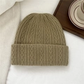 Detailed close-up showing the chunky cable knit texture and khaki wool of the winter beanie - One Size(24*24cm) / Light Green/Khaki