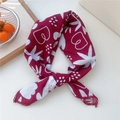 Burgundy linen scarf with white floral patterns and delicate lace trim detail - Rose Red Leaf (01 Cotton)