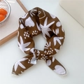 Brown cotton-linen square scarf with white lace trim and abstract floral print - Brown Leaf (04 Cotton)