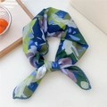 Foulard alla moda in cotone e lino con bordo in pizzo blu e stampa mimetica astratta - Foglia Patchwork Verde (05 Cotone)