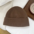 Close-up of brown wool knit beanie with fine texture on white fabric with coffee cup - One Size(27*24cm) / Brown
