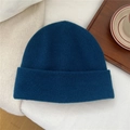 Detailed close-up of dark blue knit beanie with soft ribbed texture and folded cuff - One Size(27*24cm) / Navy Blue